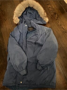 Men's Navy Parka Jacket with Faux Fur Hood